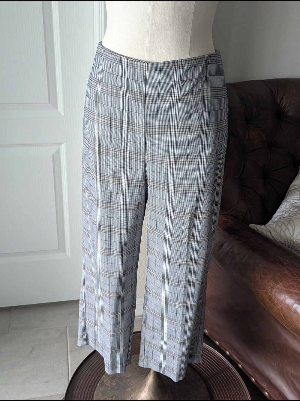 Chico's Navy Plaid Cropped Wide-Leg Pants